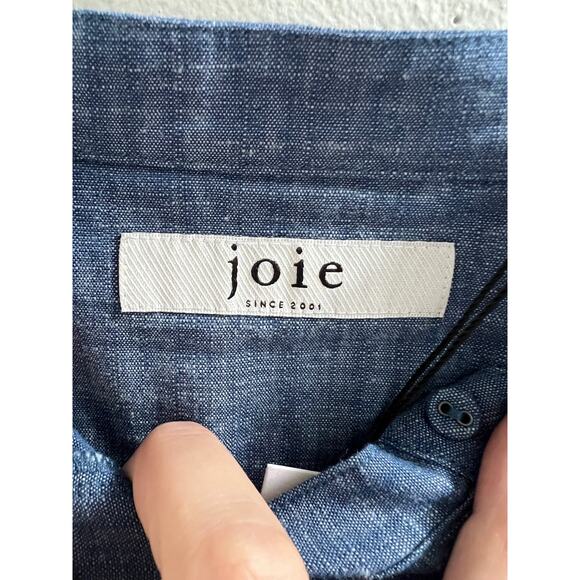 Joie Rivoire NWT Blue Chambray Ruffle Puff Sleeve Cotton Blouse Top size Small - Picture 11 of 16